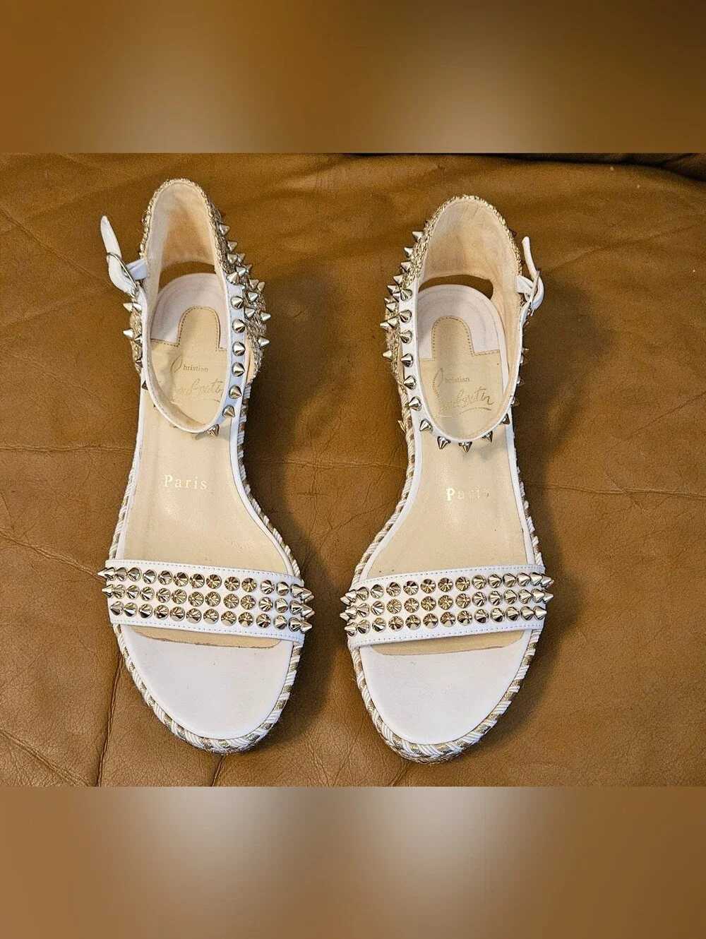 Christian Louboutin  Espadrille Spike-Studded Spikes Wedge Sandals Size 7 US